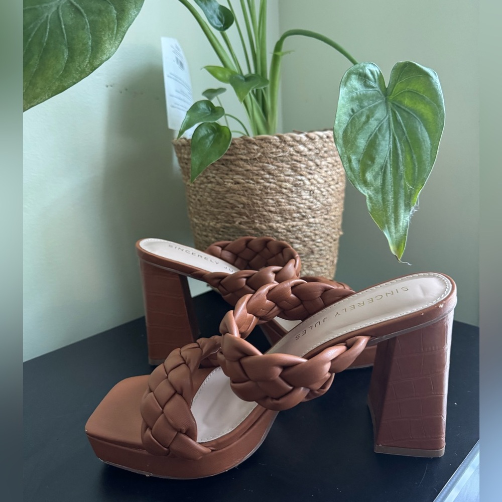 Sincerely Jules Tan Braided Heels
